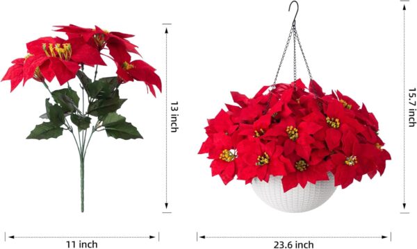 Artificial Fake Poinsettia Flowers Plants Hanging Basket for Christmas New Years Decoration 5