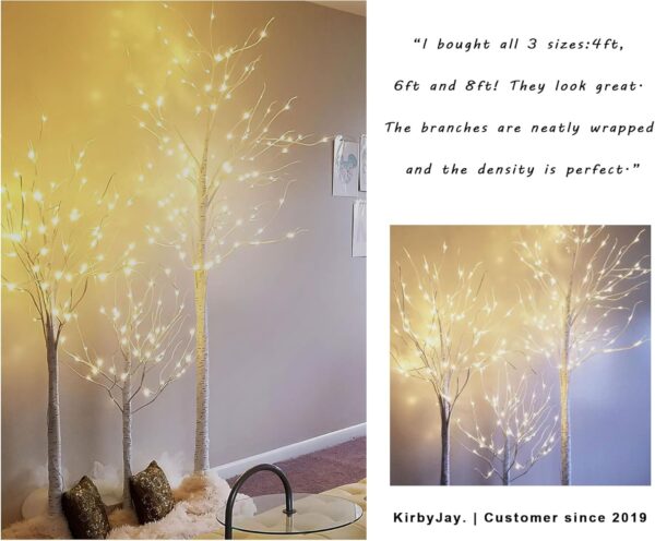 Set of 3 Lighted Birch Tree 4FT 6FT and 8FT LED Artificial Tree for Decoration Inside and Outside 5
