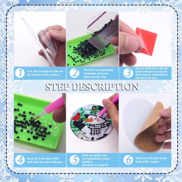 6PCS Christmas Diamond Painting Coaster with Holder, Snowman Diamond Painting 3