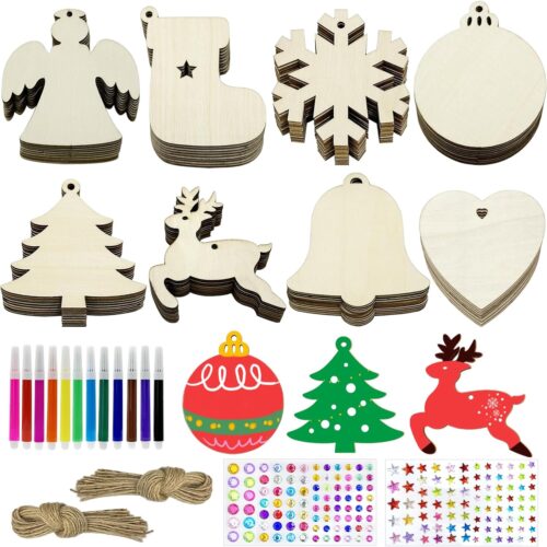 71uqIOYoT7L._AC_SL1500_ 80 Pcs Wooden Christmas Ornaments for Crafts, 8 Styles Unfinished Wood Ornaments