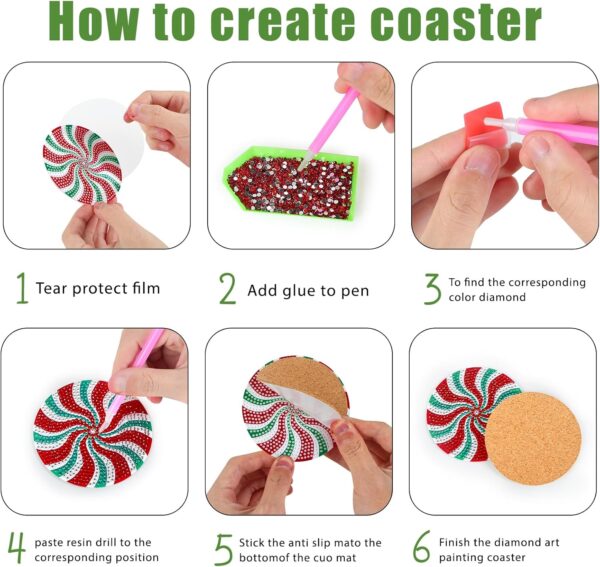 8pcs Christmas Diamond Candy Paintings Coasters Kits with Holder 3