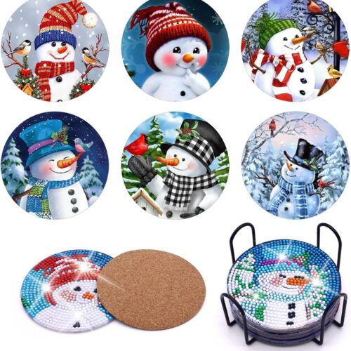 810T1c-qMQL._AC_SL1398_ 6PCS Christmas Diamond Painting Coaster with Holder, Snowman Diamond Painting