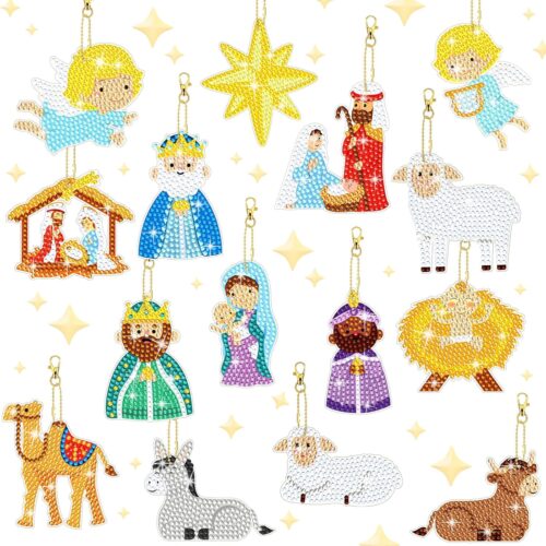 810hQXntGGL._AC_SL1500_ 15 Pieces Christmas Diamond Art Keychains Diamond Art Christmas Ornaments