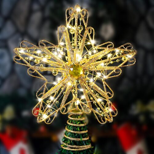 810qXiYHOjL._AC_SL1500_ Christmas Tree Topper with Diamond, 40 LED Star Tree Topper, Glitter Metal Christmas Tree Topper Lighted
