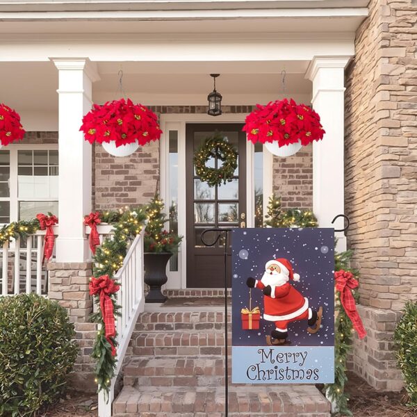 Artificial Fake Poinsettia Flowers Plants Hanging Basket for Christmas New Years Decoration 3