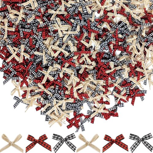 811skFsW+0L._AC_SL1200_ 150PCS 1.77 x 1.58” Christmas Mini Plaid Bows Burlap Bows Christmas Buffalo Plaid Bows