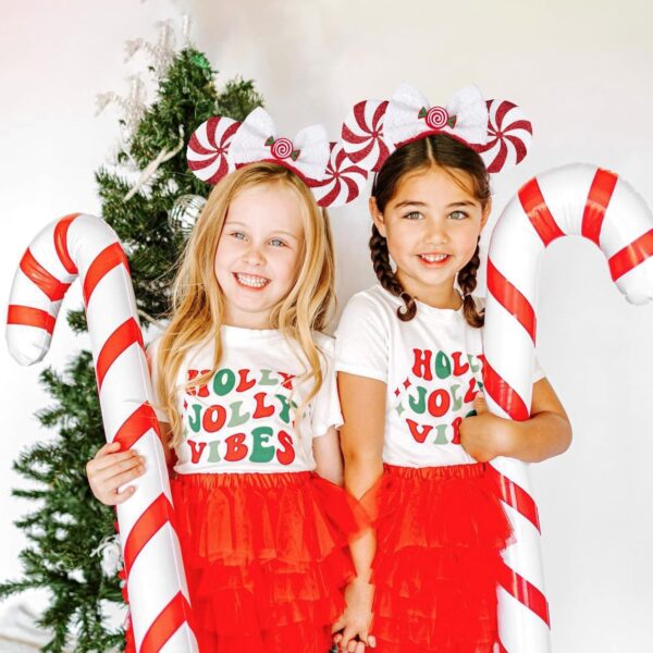 Christmas Ears for Women Adult Kids, Peppermint Candy White Red 2