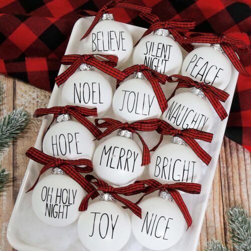 8149FkJ5ZTL._AC_SL1500_ Christmas Ornaments - Set of 12 Shatterproof White Bulbs Adorned with Buffalo Plaid Bows