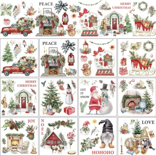 814Kfy3qQOL._AC_SL1500_ 12 Sheets Christmas Rub on Transfers Classic Watercolor Santa Snowman Gnome