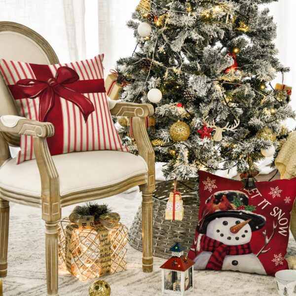 Colorlife Merry Christmas Let It Snow Joy Stripes Gift Box Red Throw Pillow Covers 3