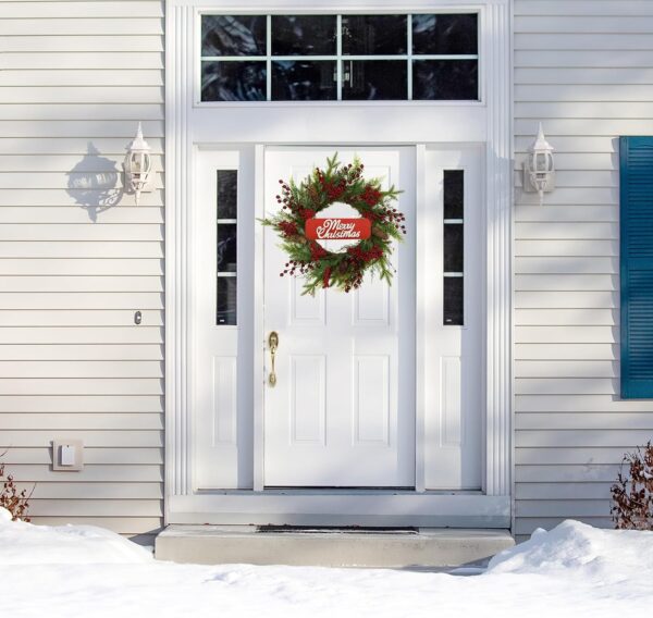 Artificial Christmas Wreaths for Front Door with red Berry, Pine Cones, Pine Needles 2