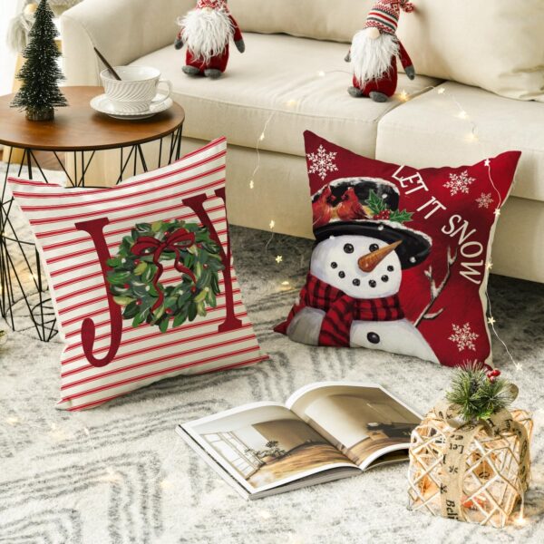 Colorlife Merry Christmas Let It Snow Joy Stripes Gift Box Red Throw Pillow Covers 4