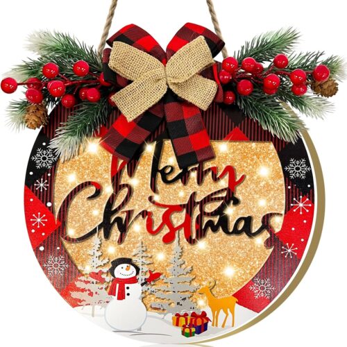 8174RoN3CuL._AC_SL1500_ Merry Christmas Wreath Sign for Front Door Sign with Lights