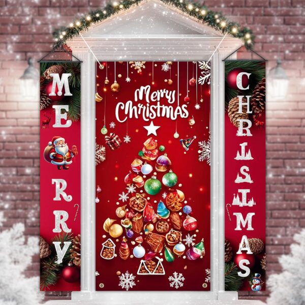 3Pcs Christmas Door Cover and Christmas Door Banners Set 1