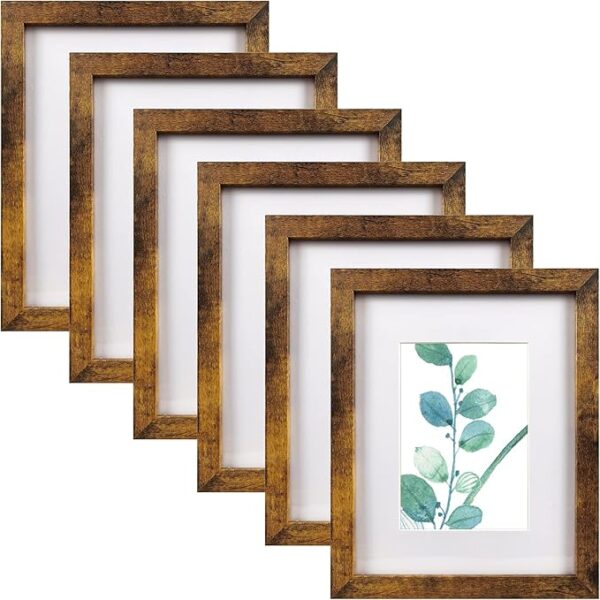8x10 Picture Frame Brown Set of 6, Display Pictures 5x7 With mat or 8x10 Without Mat 1