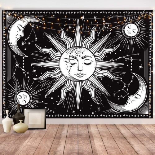 81Ec8gfPuUL._AC_SL1500_ Wall Tapestry Black and White - Aesthetic Tapestry Wall Hanging Moon Tapestry as Wall Art for Bedroom