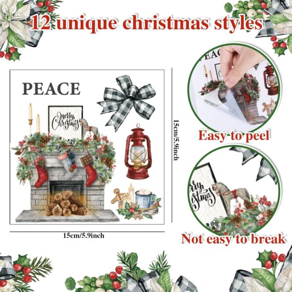 12 Sheets Christmas Rub on Transfers Classic Watercolor Santa Snowman Gnome 2