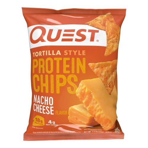 81IqKdsFOvL._SL1500_ Quest Nutrition Nacho Cheese Tortilla Style Protein Chips, 18g Protein, 4g Net Carb, Low Carb, Gluten Free, 1.1 oz (Pack of 12)