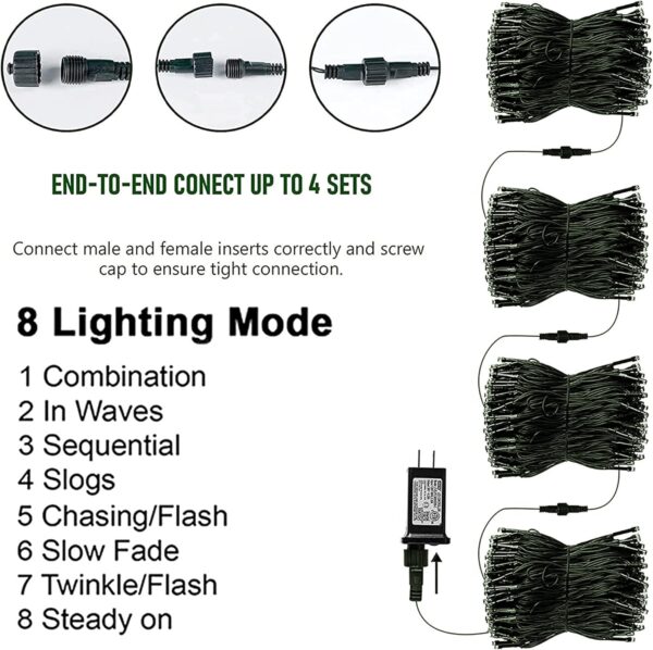 Christmas Lights, 400 LED 132FT Outdoor Christmas Lights Plug in with 8 Modes 3