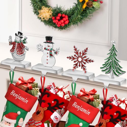 81KqqXx4Y4L._AC_SL1500_ Set of 4 Christmas Stocking Holders for Mantle, Christmas Tree Weighted Stocking Holder