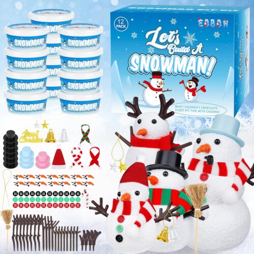 81LsQnmJ8vL._AC_SL1500_ 12 Pack Christmas Craft, DIY Snowman Kit for Kids, Build a Snowman Kit Indoor Decorations