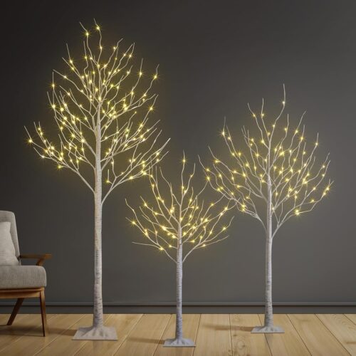 81Muqwlv0tL._AC_SL1500_ Set of 3 Lighted Birch Tree 4FT 6FT and 8FT LED Artificial Tree for Decoration Inside and Outside