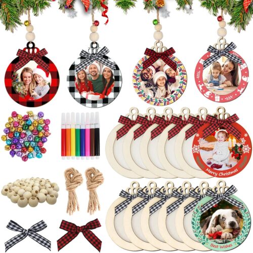 81OEoLct1xL._AC_SL1500_ 24PCS Christmas Picture Frame Ornaments for Christmas Tree, DIY Unfinished Wooden Photo Frame