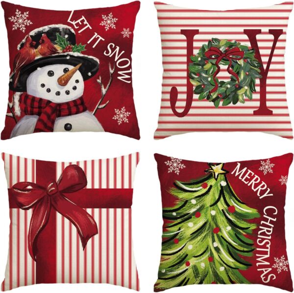 Colorlife Merry Christmas Let It Snow Joy Stripes Gift Box Red Throw Pillow Covers 1
