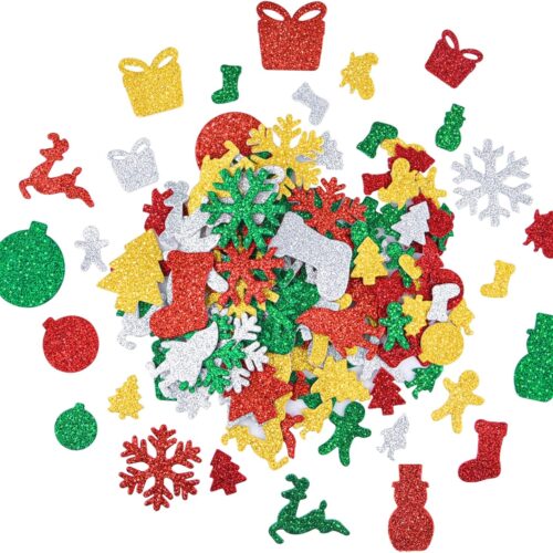 81Q3r+60G4L._AC_SL1500_ 300 Pieces Christmas Glitter Foam Stickers Self Adhesive Snowflake Santa Bell Sticker