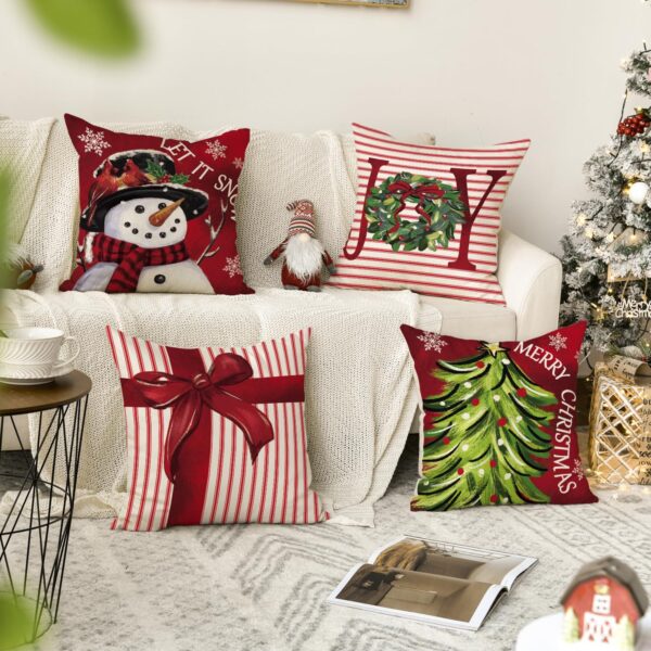 Colorlife Merry Christmas Let It Snow Joy Stripes Gift Box Red Throw Pillow Covers 2