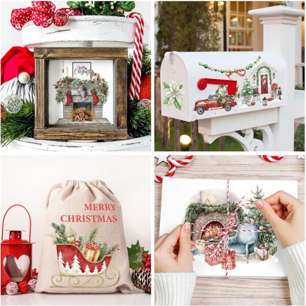 12 Sheets Christmas Rub on Transfers Classic Watercolor Santa Snowman Gnome 5