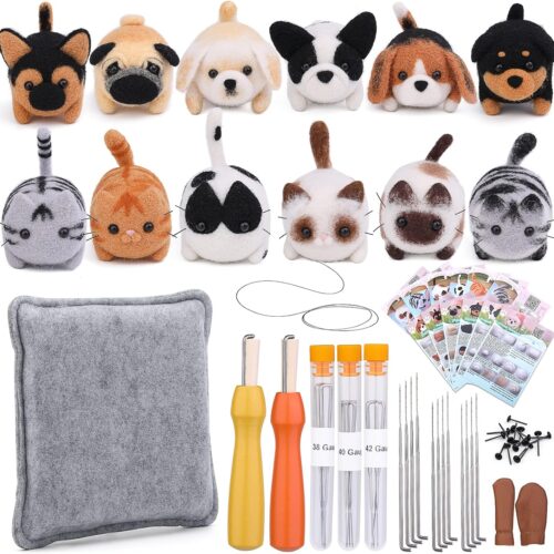 81Qvy6M1fQL._AC_SL1500_ Needle Felting Kit,12 Pieces Doll Making Wool Needle Felting Starter Kit