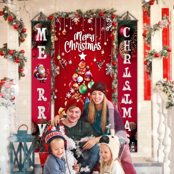 3Pcs Christmas Door Cover and Christmas Door Banners Set 3