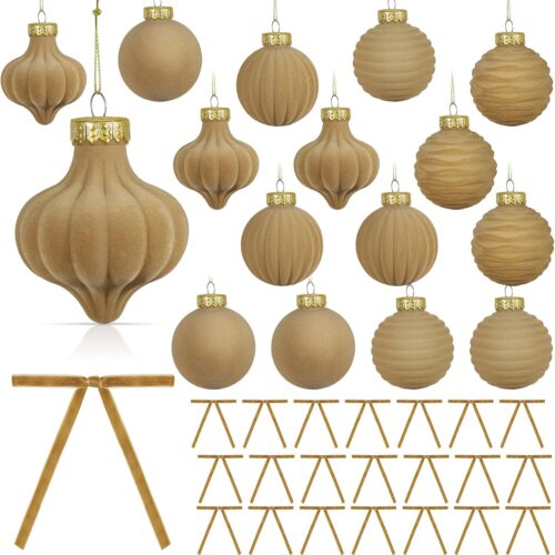 81SAKt7KEGL._AC_SL1500_ 45 Pcs 3.15 Inch Velvet Christmas Ball Ornaments and Velvet Wreath Bow, 15 Flocked Christmas Tree Hanging Ball