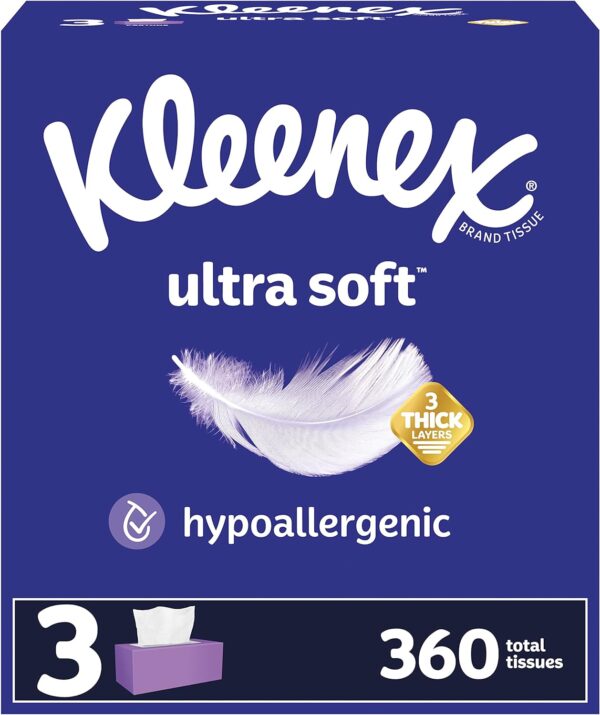 Ultra Soft Facial Tissues, 3 Flat Boxes, 120 Tissues per Box, 3-Ply 1