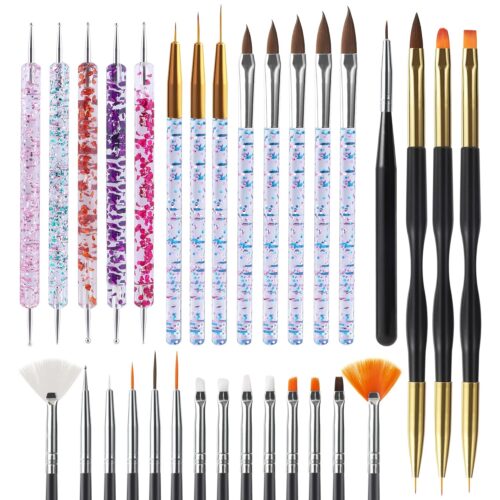 31pcs Nail Art Brushes, Nail Art Tool Set, Nail Dotting Tools, Nail Dust Brush, Striping Nail Art Brushes