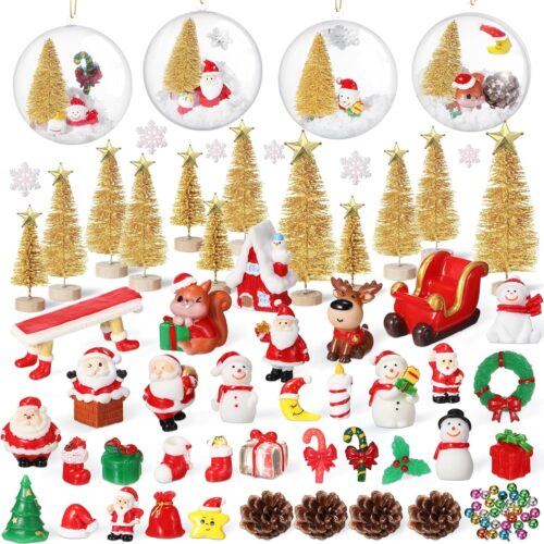 81TtqfdXDKL._AC_SL1500_ 96 Pcs Miniature Ornaments for Snow Globe Kit DIY Christmas Village Decoration Christmas Figurines Mini