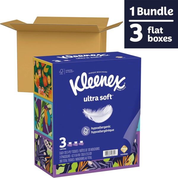 Ultra Soft Facial Tissues, 3 Flat Boxes, 120 Tissues per Box, 3-Ply 2