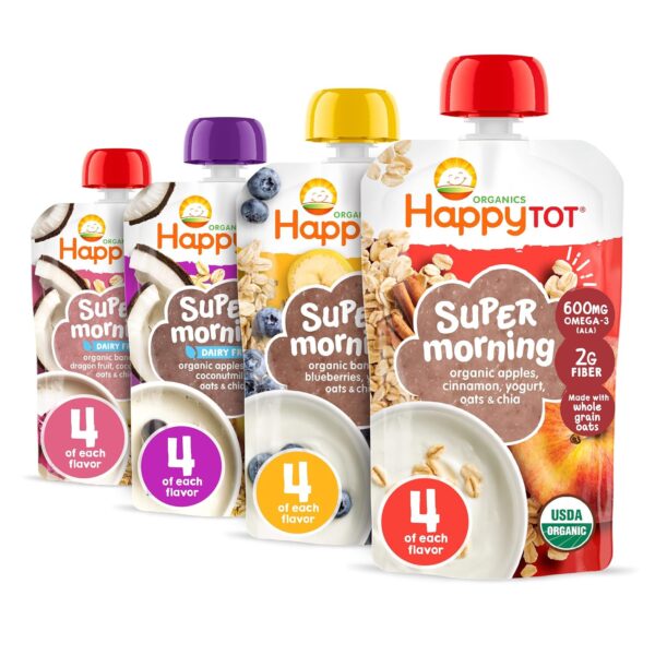 Organics Stage 4 Baby Food Pouches, Gluten Free, Super Morning Fruit & Oat Variety Pack Blend 4 Oz (Pack of 16) 1