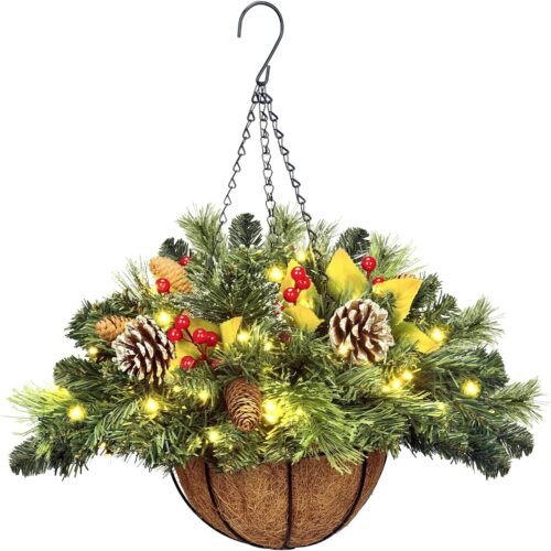 81XIioIU47L._AC_SL1500_ Artificial Christmas Hanging Basket, Decorated with Frosted Pine Cones
