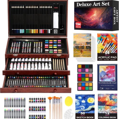 194 Piece Deluxe Art Set, Painting Drawing Art Supplies with 4 Drawing Pads