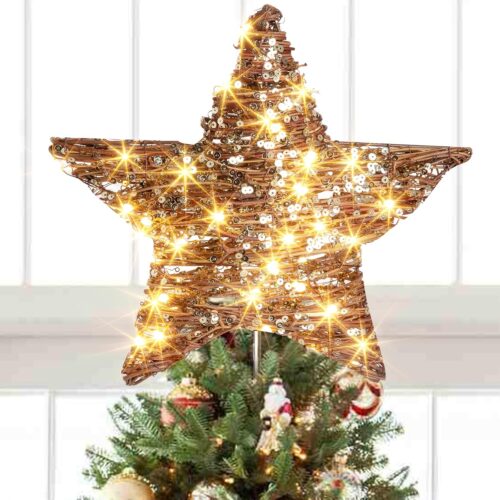 81gPLugkw9L._AC_SL1500_ 13.37” 40 LED Christmas Rattan Tree Topper, Indoor Rustic Natural Star Treetop