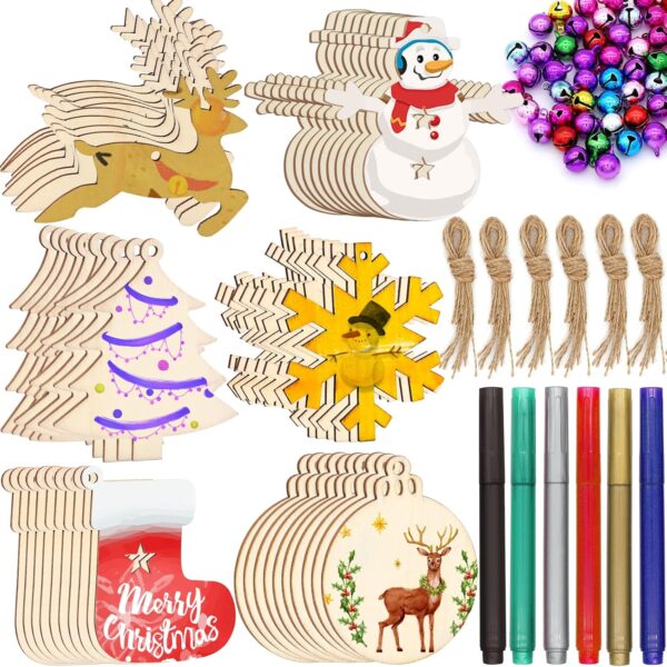 Unfinished Christmas Wooden Ornaments, 166Pcs 1