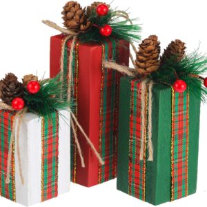3 Pcs Christmas Table Centerpieces Christmas Table Decor Faux Present Wooden Blocks
