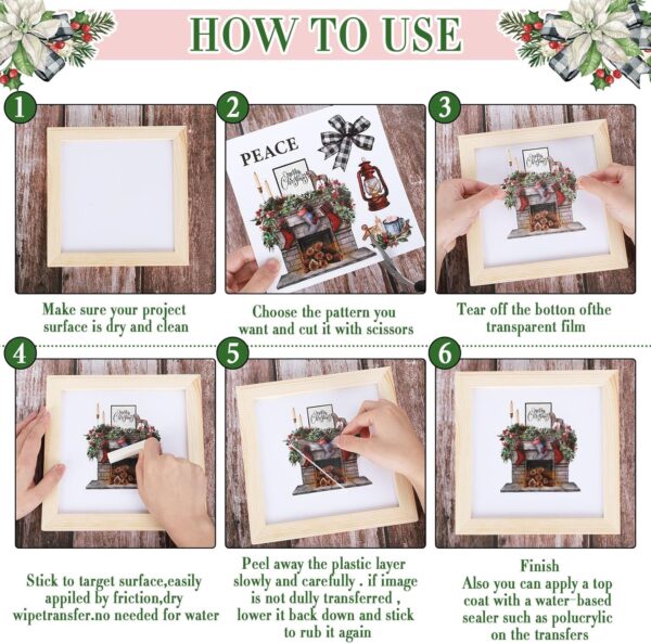 12 Sheets Christmas Rub on Transfers Classic Watercolor Santa Snowman Gnome 3