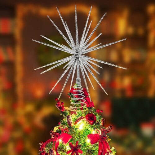 81mxa+Pk-nL._AC_SL1500_ 13.7 Inch Silver Christmas Tree Topper - 3D Burst Silver Tree Topper