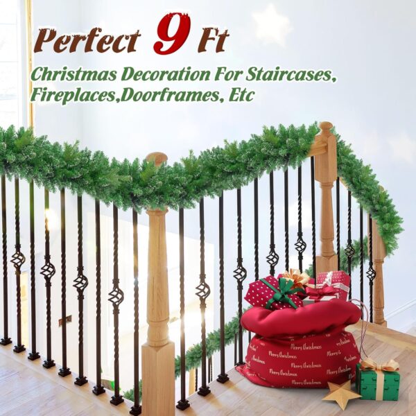 9FT Christmas Garland with Lights 100 LED Prelit Real-Like Tips and Snow Branches 5