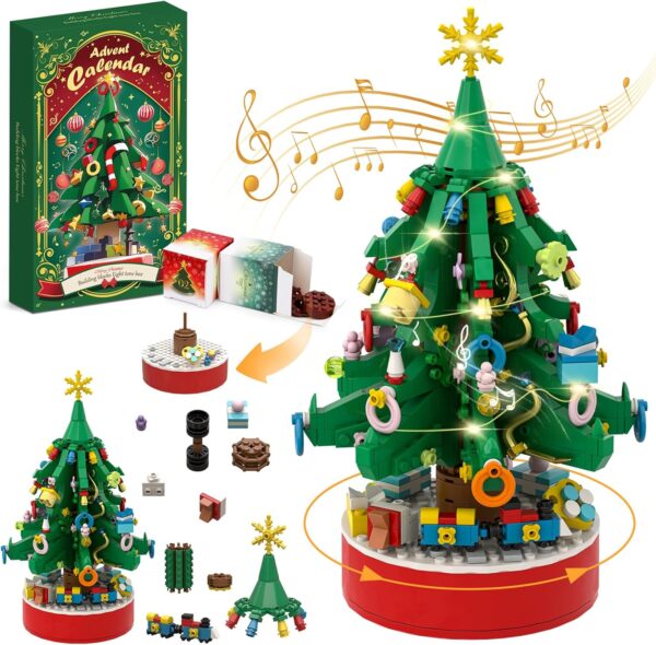 Advent Calendar 2024 Christmas Tree Building Blocks Kit with LED Light & Music Box 1