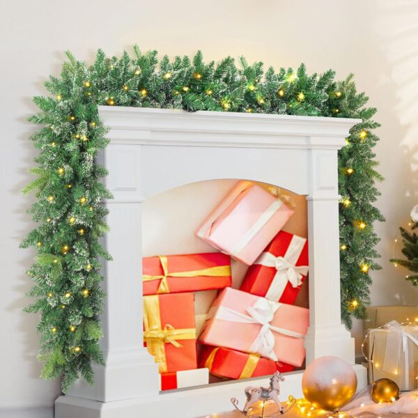 9FT Christmas Garland with Lights 100 LED Prelit Real-Like Tips and Snow Branches 4