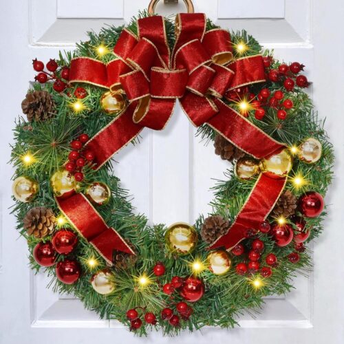 81pEEo9mqqL._AC_SL1500_ Christmas Decorations - Christmas Wreaths for Front Door with Bow, 16"